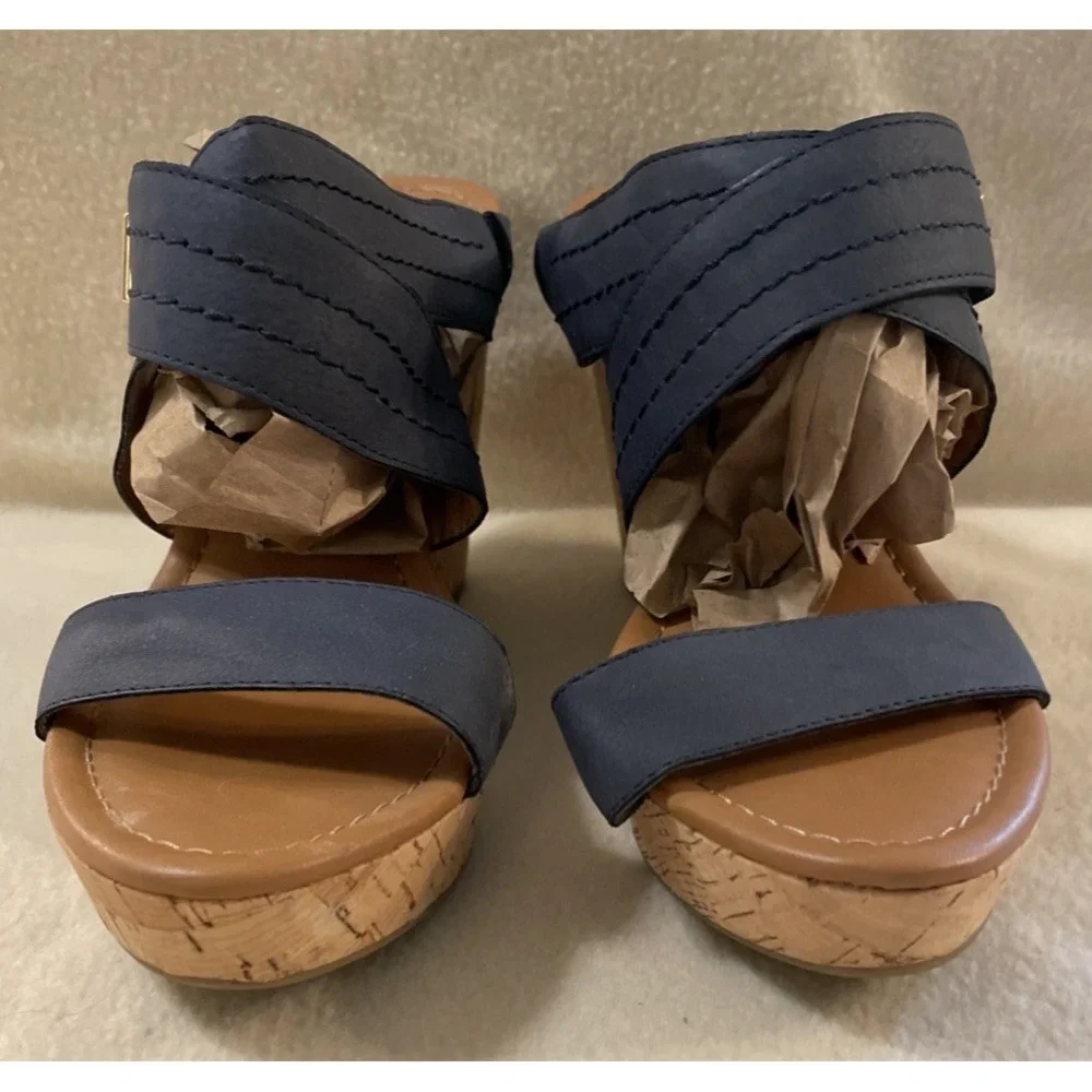 Tommy Hilfiger Women's Size 10 Blue Strappy Cork Wedge Sandals Platform Buckle
